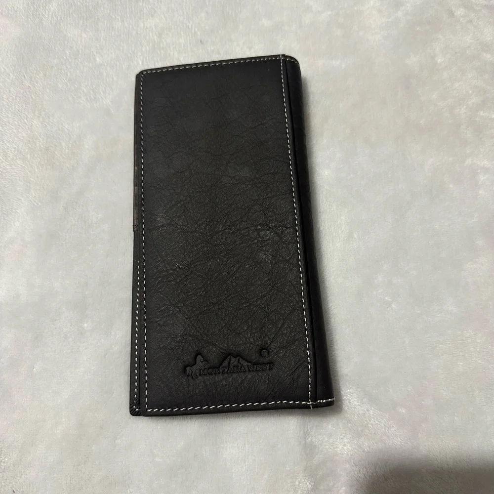 Montana West Black and Brown Embossed Leather Wallet